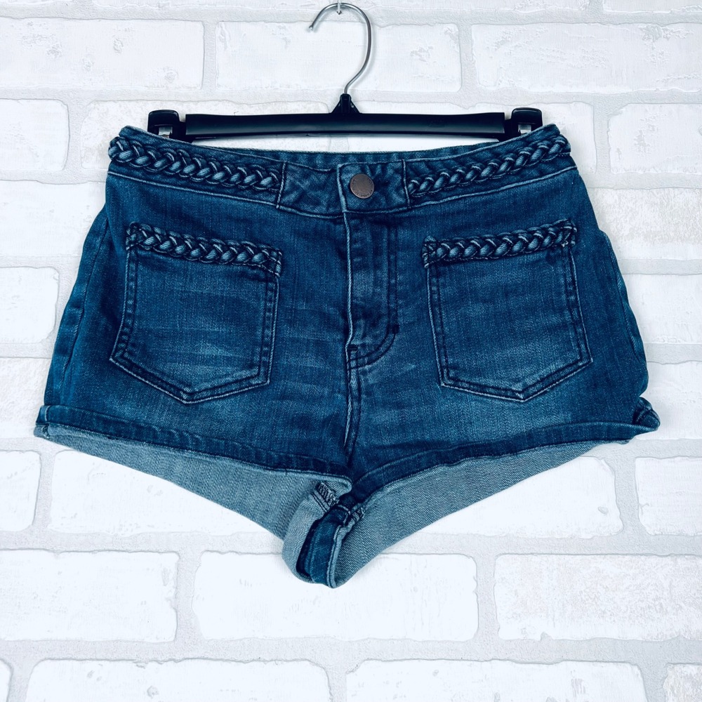 House of Harlow 1960 Womens Blue Braided Trim Denim Shorts Med Wash High Rise 27